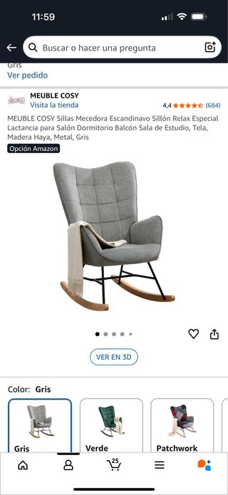 Sillón Mecedora Tela Gris