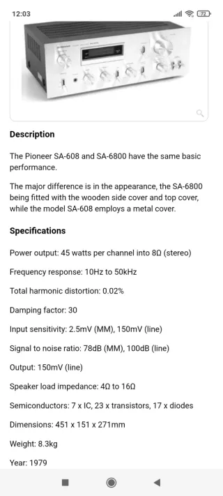 Amplificador Pioneer SA-608