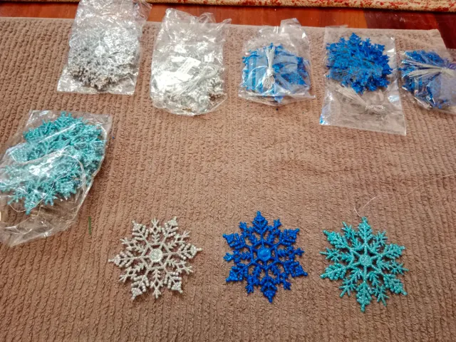 Adornos Copos Nieve Árbol Azul Plata Teal