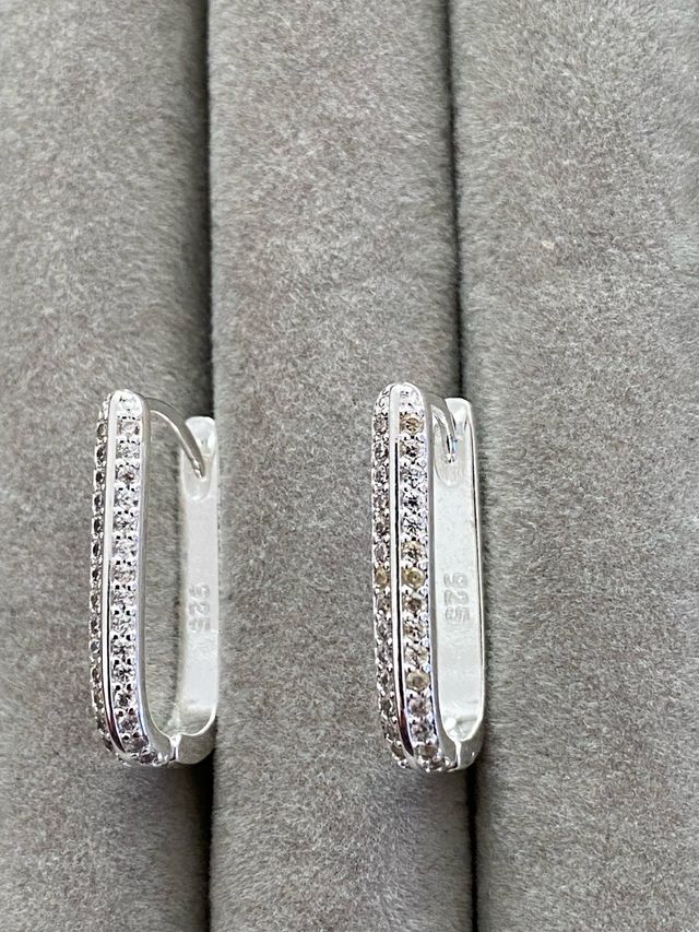 Pendientes rectangulares plata con cristales