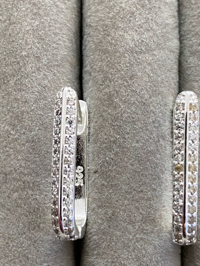 Pendientes rectangulares plata con cristales