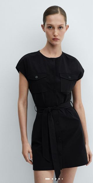 Vestido negro Mango con cinturón