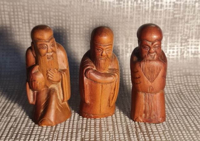 Figure Cinesi Fu Lu Shou in Legno