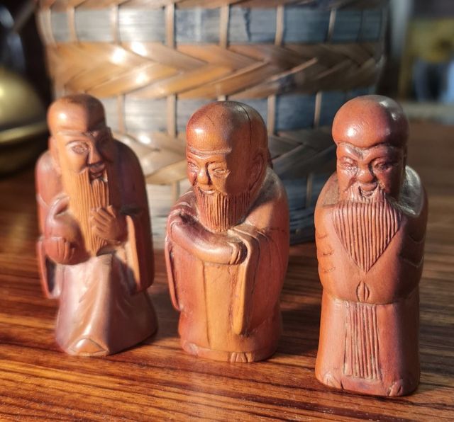 Figure Cinesi Fu Lu Shou in Legno