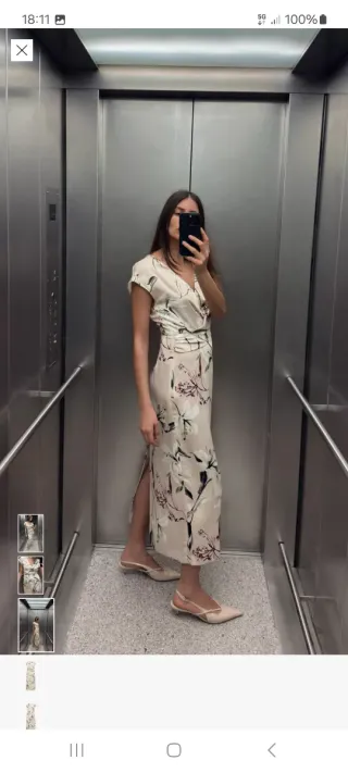 Vestido Zara floral beige