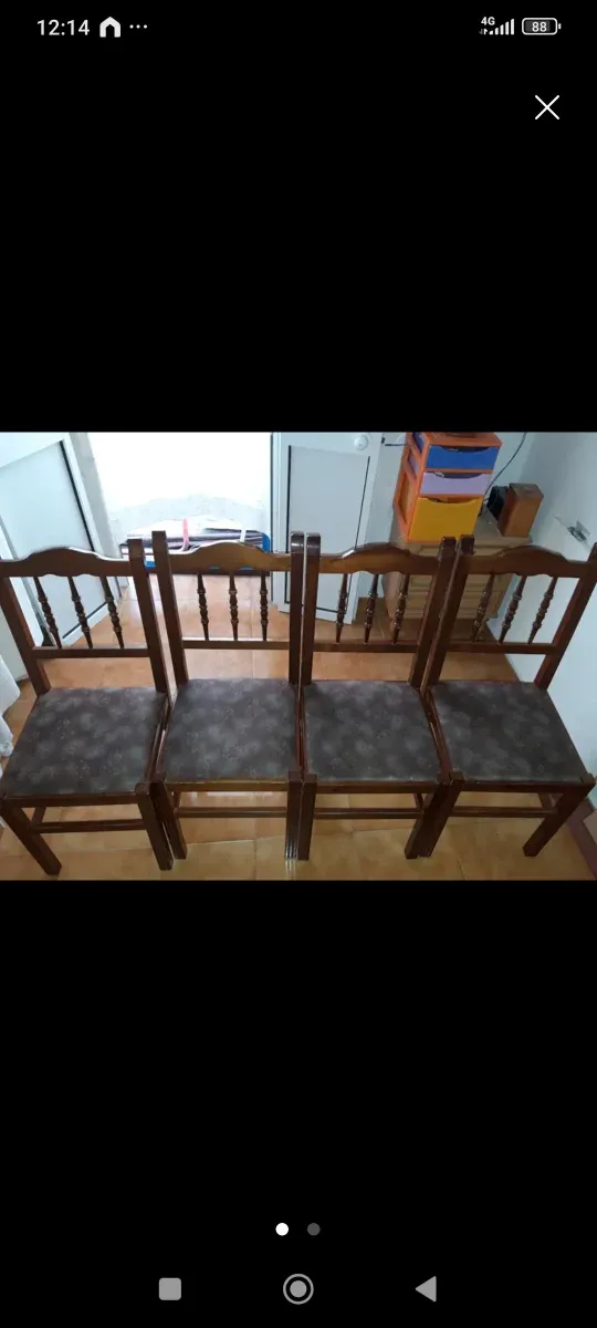 4 Sillas de Comedor Madera y Tela