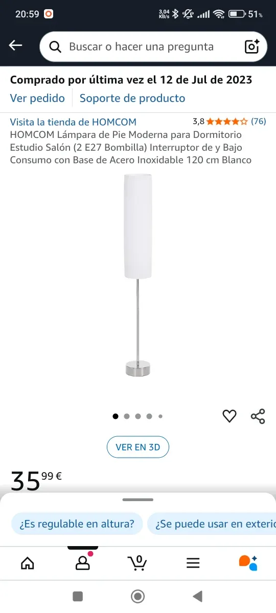 Lámpara de pie moderna plateada y blanca