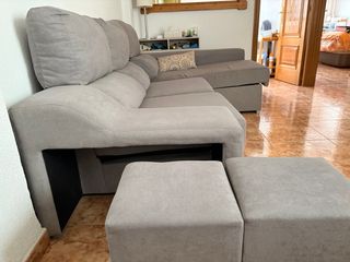 Sofá chaise longue gris tela