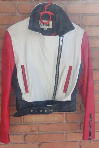 Cazadora motera CHIA piel, forro y cinturón