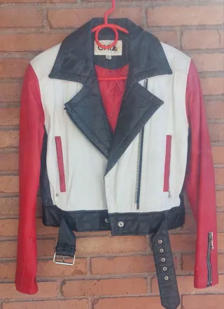 Cazadora motera CHIA piel, forro y cinturón