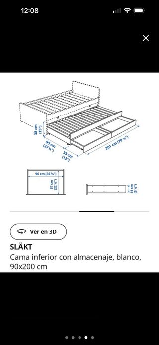 Cama nido IKEA SLÄKT blanca 90x200 cm