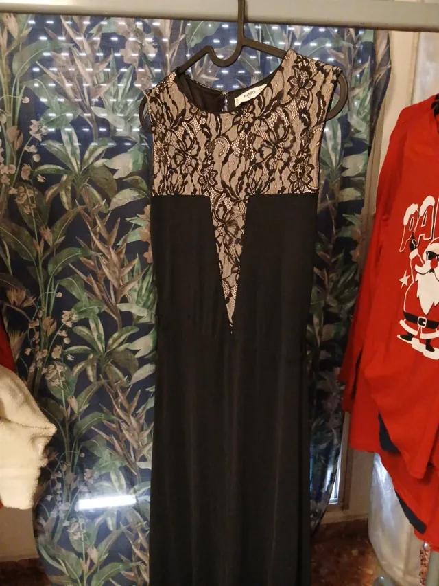 Vestido largo Mango Talla S/36 encaje negro