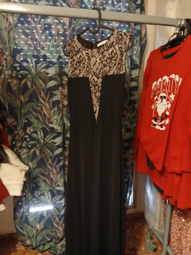 Vestido largo Mango Talla S/36 encaje negro