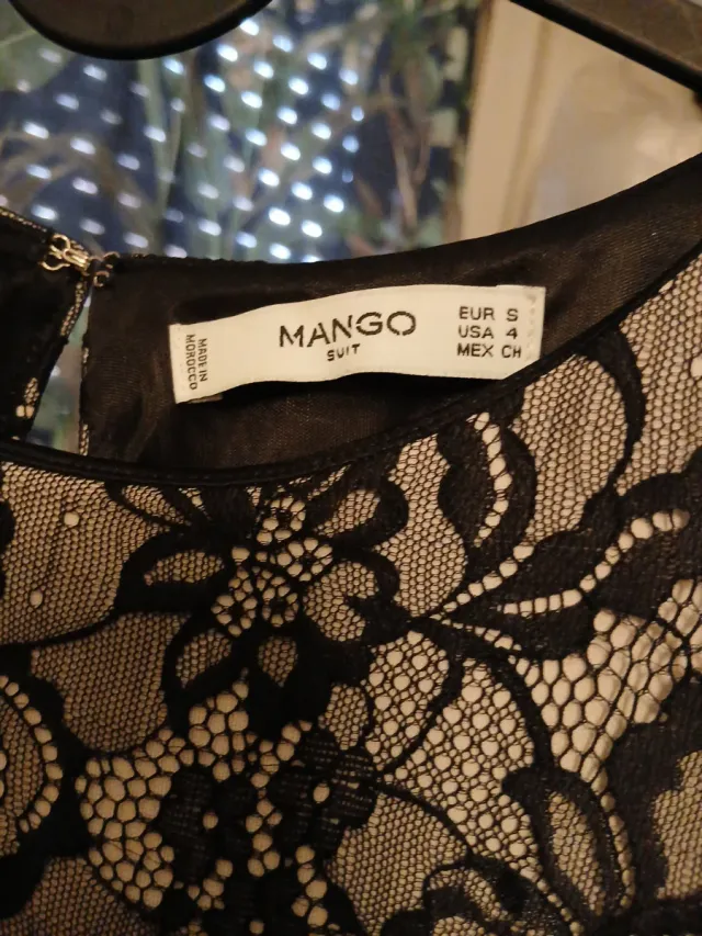 Vestido largo Mango Talla S/36 encaje negro