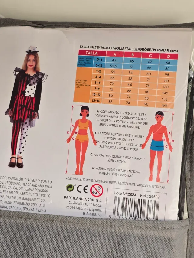 Disfraz Payasa Negra Talla 7-9 Años