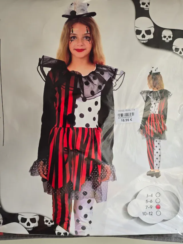 Disfraz Payasa Negra Talla 7-9 Años
