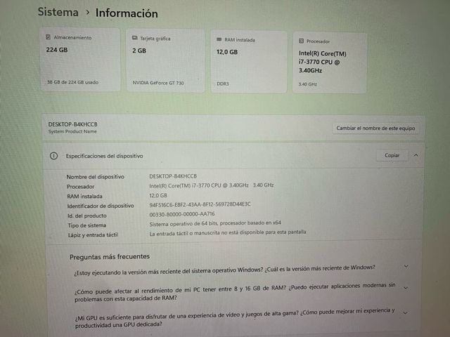 PC Ordenador i7 con RGB