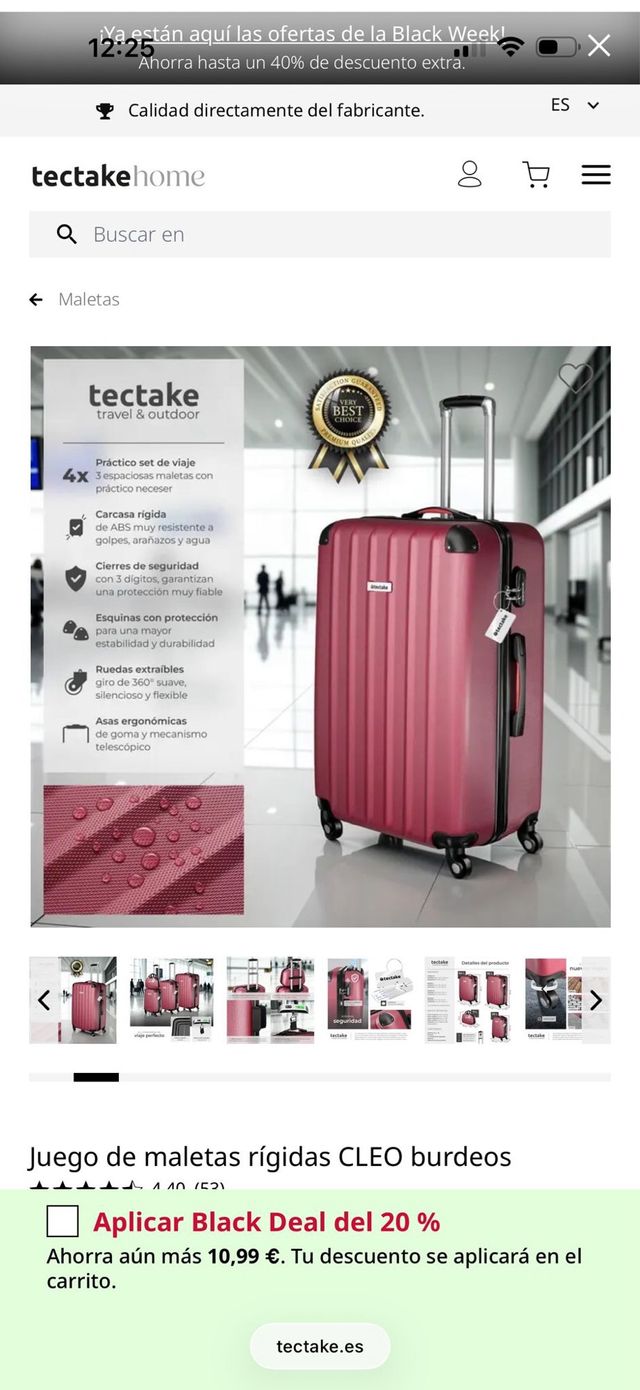 Juego 4 Maletas Rígidas Tectake Rosa