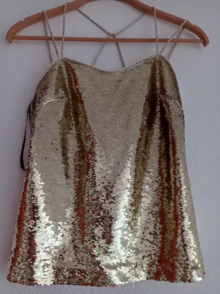 Top lentejuelas dorado Morgan, nuevo con etiquetas