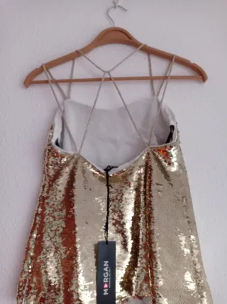 Top lentejuelas dorado Morgan, nuevo con etiquetas
