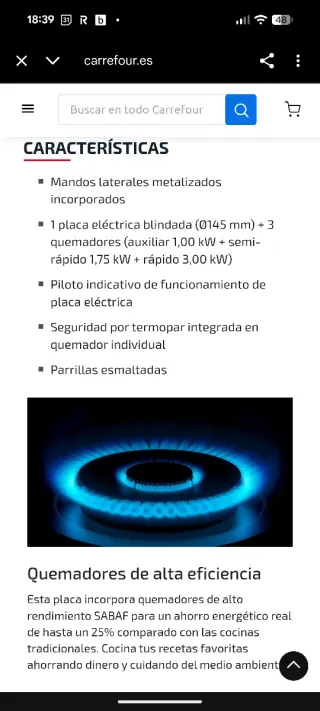 Placa de gas mixta Teka de 4 fuegos