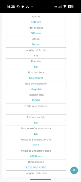 Placa de gas mixta Teka de 4 fuegos