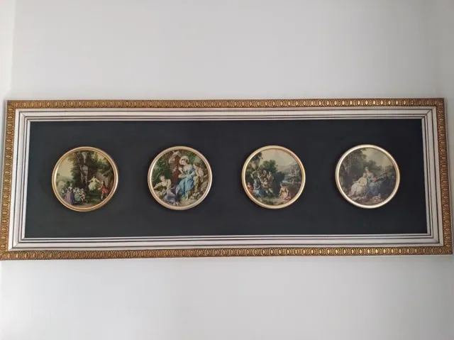 Cuadro Vintage 4 Láminas Redondas Escenas