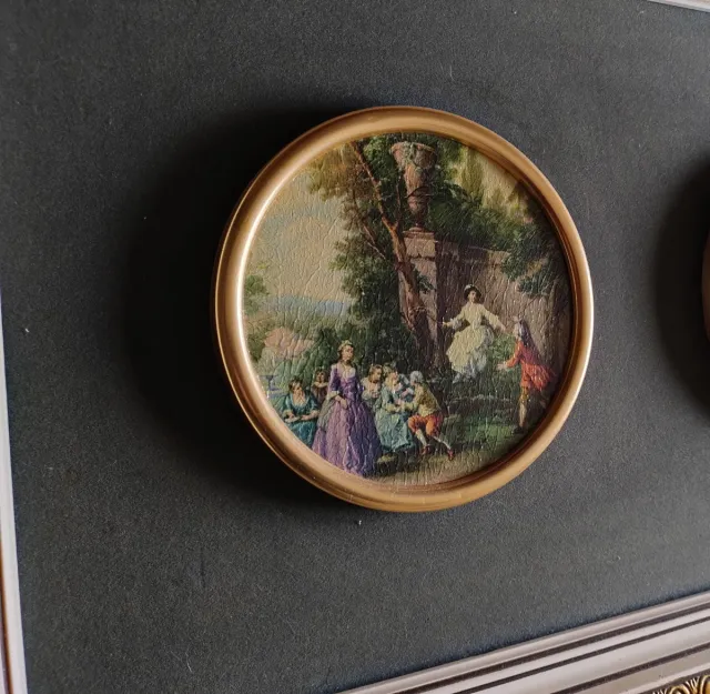 Cuadro Vintage 4 Láminas Redondas Escenas