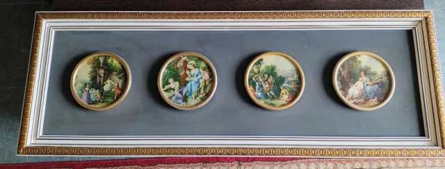 Cuadro Vintage 4 Láminas Redondas Escenas