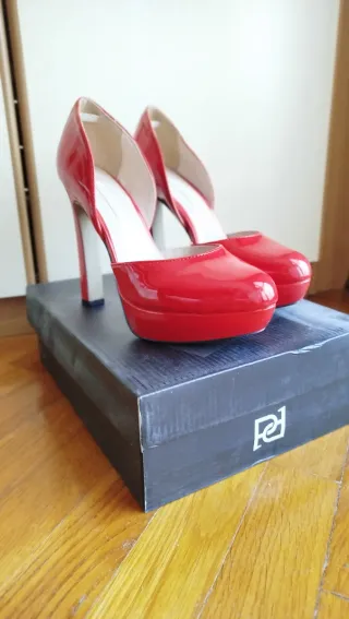 Scarpe donna rosse con tacco e plateau Tg. 39