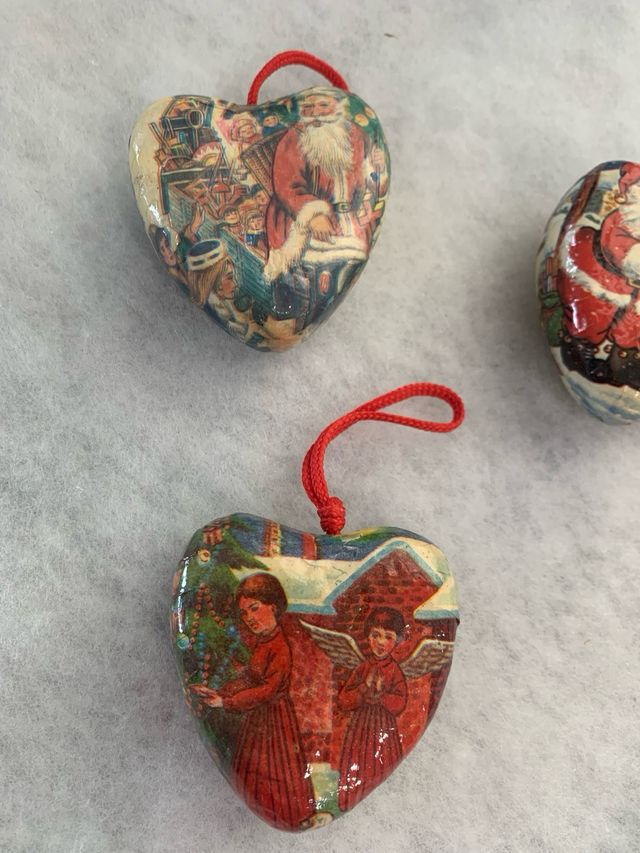 Palline Vintage Natale Cuore Carta Plastica