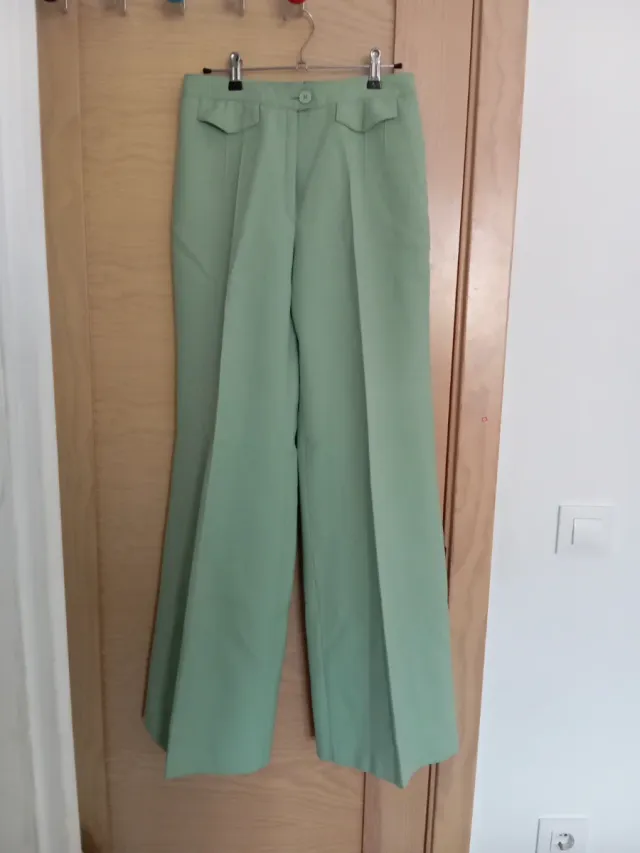 Pantalones anchos vintage hombre 70s verde