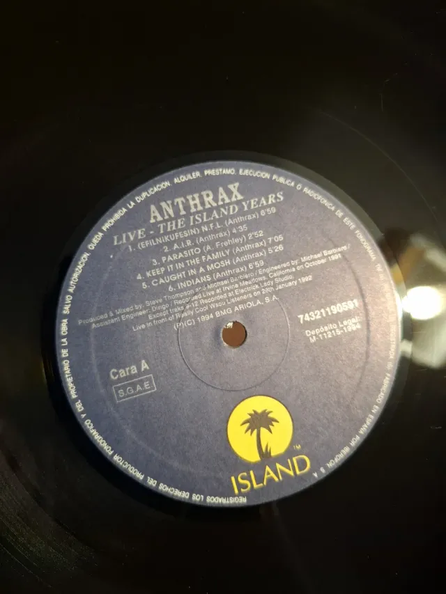 Anthrax Live The Island Years Vinilo VG carpeta Nm