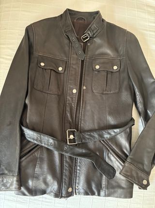 Chaqueta de piel marrón mujer