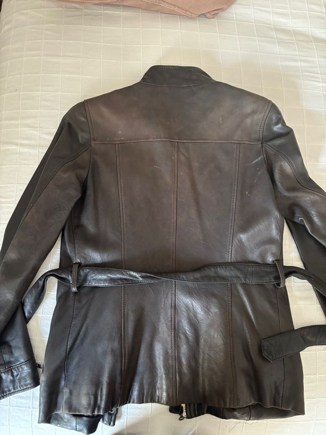 Chaqueta de piel marrón mujer