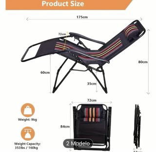 Silla reclinable exterior negra con cojín