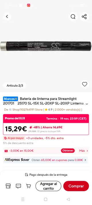 3 Linternas Streamlight SL-20XP Naranja usadas.