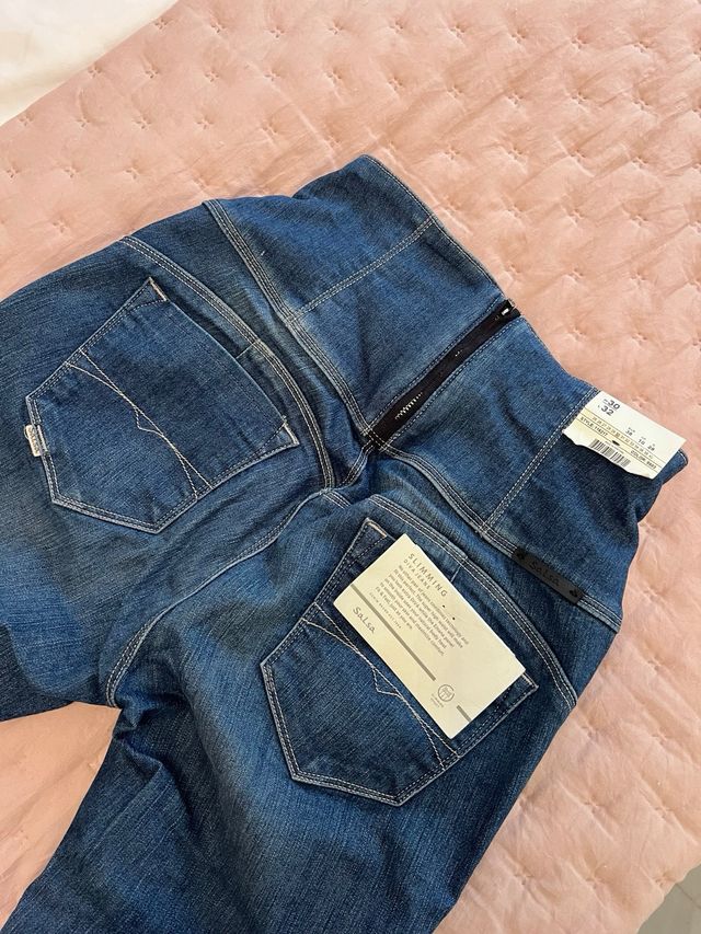 Vaqueros Salsa Slimming Tiro Alto Azul