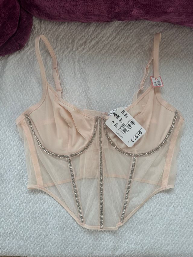 Top Corsé Beige/Rosa con Pedrería Talla M