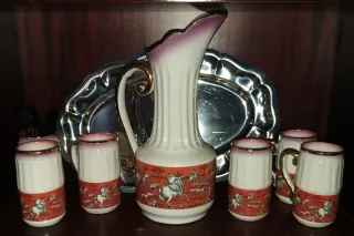 Juego Jarra y Vasos Vintage Decoración Caza