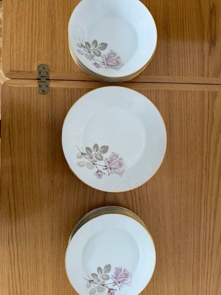 juego 18 Platos Santa Clara antiguo rosa y oro