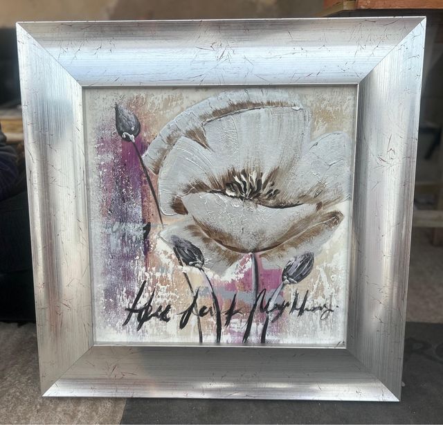 Cuadro Decorativo Flor Blanca Plateado