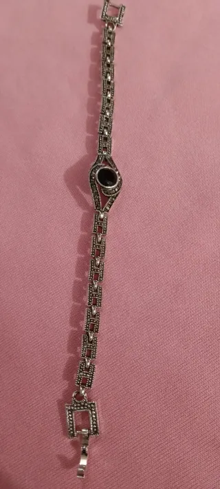 Pulsera mujer plata y piedra negra