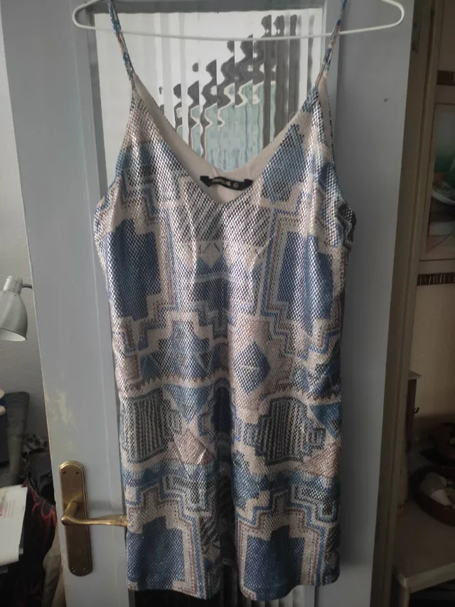 Vestido Desigual XL Brillo Azul y Dorado
