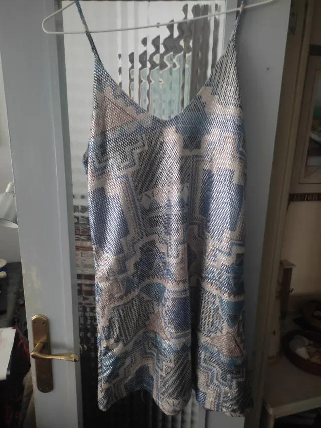 Vestido Desigual XL Brillo Azul y Dorado