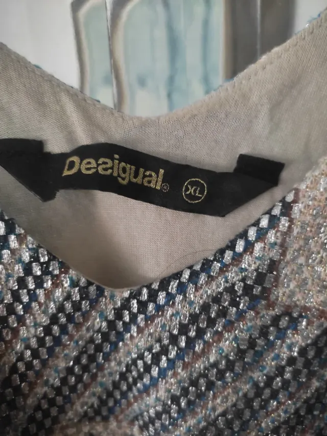 Vestido Desigual XL Brillo Azul y Dorado