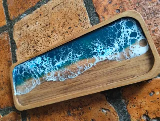 Bandeja madera olas resina epoxi