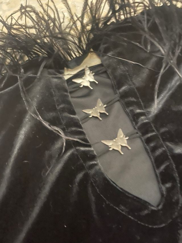 Vestido negro con plumas