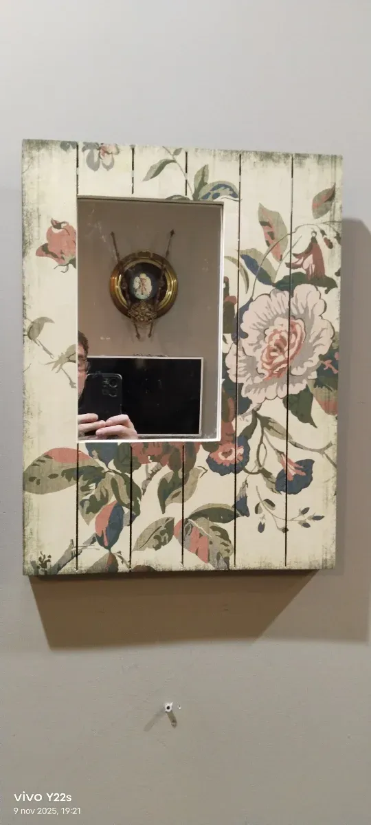 Espejo decorativo floral madera y cristal