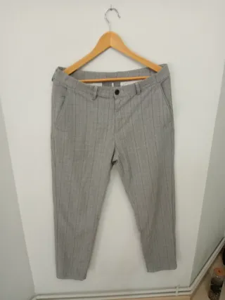 Pantalón de vestir gris cuadros hombre